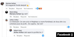 Comentarii în limba maghiară la o postare a contului fals Mariana Popa.