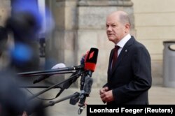 Kancelari i Gjermanisë, Olaf Scholz, në Pragë më 6 tetor 2022.