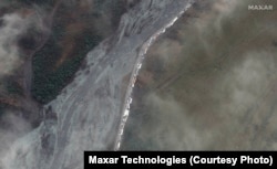 A Maxar satellite image shows a huge traffic jam near the Russia border with Georgia on September 25.