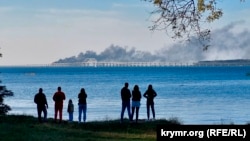 Пожар после взрыва на Керченском мосту, Крым