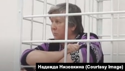 Natalya Filonova appears in court in Ulan-Ude in 2023.