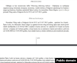 Screenshot Odluke Apelacionog suda iz 2014. godine, kojom je potvrđena konačna presuda četvorici optuženih za zločin u Morinju .