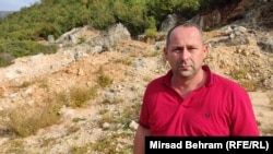Bosnia and Herzegovina, Aner Omanovic, a resident of Kuti Livac near Mostar protesting against the planed opening of a quarry
