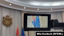 Zastave Srbije i Evropske unije u Vladi Srbije, 24. oktobar 2o22.
