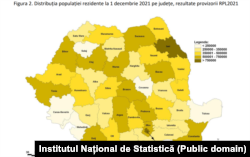 Distribuția populației rezidente la 1 decembrie 2021 pe județe, rezultate provizorii.