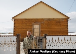 Davydov outside the home he shares with his wife and three children in Amga. His 2020 film Scarecrow won the main prize at Russia’s Kinotavr film festival but cost only $20,000 to make.