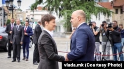 Српската премиерка Ана Брнабиќ и македонскиот премиер Димитар Ковачевски. Скопје, 18.05.2022