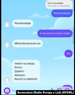 Pjesë e bisedës që Ledioni thotë se ka bërë me një administrator të një faqeje në Instagram