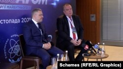 Міністр енергетики Герман Галущенко (л) та тимчасовий виконувач обов’язків президента НАЕК «Енергоатом» Петро Котін 