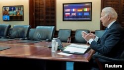 Joe Biden a organizat o întrunire online în format restrâns la care au participat mai multe țări din Europa. Imagine generică cu președintele SUA