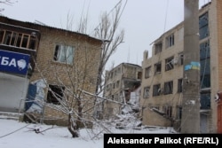 Residential buildings destroyed by Russian missile strikes.