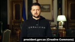Președintele ucrainean Volodimir Zelenski, în timpul discursului său din 4 februarie 2023.