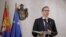 Presidenti i Serbisë, Aleksandar Vuçiq, pas takimit me emisarët evropianë dhe amerikanë në Beograd. 