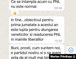 Discuție internă pe un grup de whatsapp al PNL