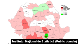 Creșteri/descreșteri de populație, pe județe, la recensământul din 2021, față de cel din 2011.