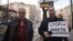 Critics protest on January 18 outside the Sofia headquarters of TELUS International Bulgaria under the slogan The Blocked are Blocking.