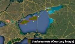 Мапа перекриття районів Азовського моря Росією станом на 8 грудня 2021 року. З огляду моніторингової групи «Інституту Чорноморських стратегічних досліджень»