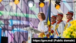 მოლდოვის პრეზიდენტი, მაია სანდუ, დამოუკიდებლობის დღისადმი მიძღვნილ ღონისძიებაზე კიშინიოვში, 27 აგვისტო, 2022