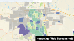 Бишкектеги батир акысы. Квадрат метрине АКШ доллары менен. Булак: House.kg.