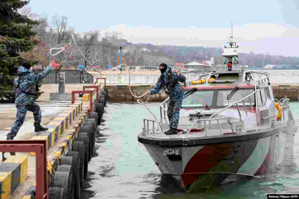 A Ukrainian patrol boat moors in the port of Mariupol just two weeks before the February 24 Russian invasion.&nbsp;