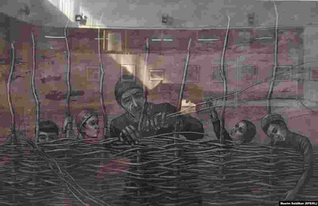 Г.С. Имамбаеванын " Чырпыктан согулган тосмо" аттуу эмгеги "Башкыр кыштагы" сериясынан офорт, акватинта, 2010-жыл.&nbsp;