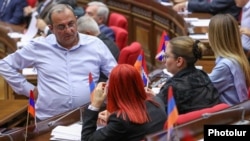 Armenia - Deputies from the opposition Hayastan bloc attend a session of the Armenian parliament, Yerevan, September 10, 2025.
