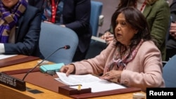 پرامیلا پاتن، نماینده ویژه دبیرکل سازمان ملل در امور خشونت جنسی در درگیری‌ها، هنگام سخنرانی در نشست شورای امنیت دربارهٔ مناقشه میان اسرائیل و گروه افراطی حماس