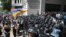 Armenia - Riot police guard a government building during an opposition demonstration in Yerevan, May 31, 2022.
