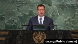 Садыр Жапаров БУУнун Башкы Ассамблеясында. Нью-Йорк. 2022-жыл, 20-сентябрь.