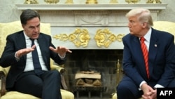 Secretarul general al NATO, Mark Rutte (stânga), se întâlnește cu președintele american Donald Trump la Casa Albă la începutul acestui an.