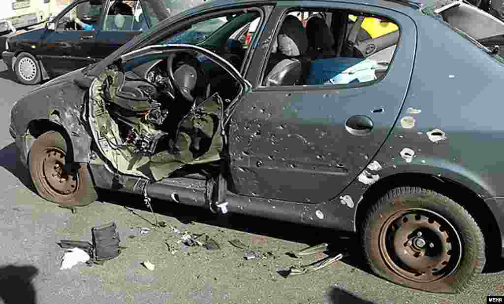Shahriari&rsquo;s vehicle after he was killed in a blast in Tehran in November 2010. The scientist was also killed by a bomb attached to his door by motorcyclists. &nbsp;