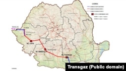 Porțiunea cu roșu este gazoductul finalizat în 2020, în cadrul primei etape a proiectului BRUA. Gazoductul care va fi construit de firma turcă ar trebui să se unească cu acesta la Podișor