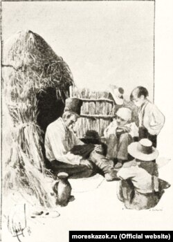 Курінь на баштані. Ілюстрація Ігоря Храброва до повісті Гоголя «Зачароване місце». З видання 1901 року