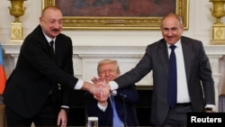 Ільхам Аліеў, Дональд Трамп і Нікол Пашынян, 8 жніўня 2025 году