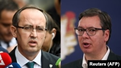 Premierul kosovar Avdullah Hoti și președintele Serbiei, Aleksandar Vucic.