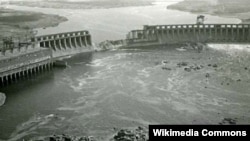 The dam in the southern Ukrainian city of Zaporizhzhya is shown after being blown up by Stalin's secret police in 1941. From 20,000 to 100,000 people died in the ensuing flood.