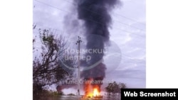 Пожежа на нафтобазі у селищі Гвардійське Сімферопольського району після удару безпілотника, 17 жовтня 2025 року