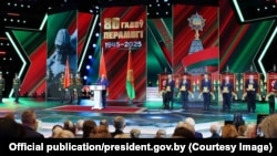 Аляксандар Лукашэнка выступае на Ўрачыстым сходзе да 80-годдзя Перамогі. Менск, 6 траўня 2025 году 