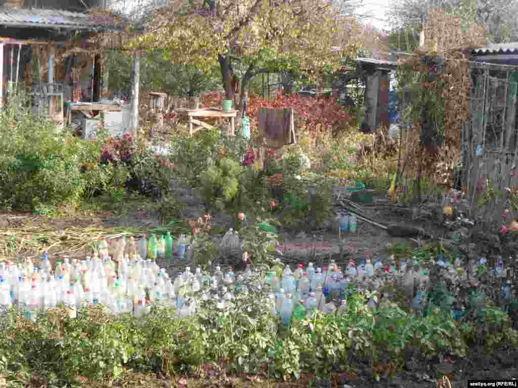 "Запасы" воды во дворе дома в Кайнарбулаке. 