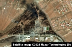 A satellite image of destroyed buildings near the entrance to the Tabriz missile base on June 17 after the Israeli air strikes.