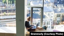 A employee with the Grammarly technology company in Kyiv before the coronavirus pandemic. 