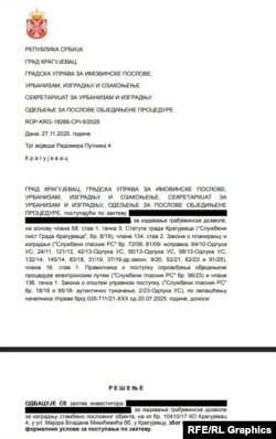 Vendimi për refuzimin e kërkesës së kompanisë “RP Invest” për leje ndërtimi, 27 nëntor 2025 (Burimi: CEOP)