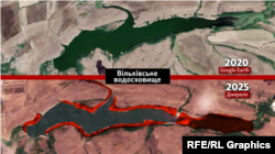 Обміління Вільхівського водосховища на окупованій території Донецької області