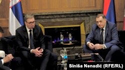 Predsjednik Srbije Aleksandar Vučić s Miloradom Dodikom u Beogradu u februaru 2025.