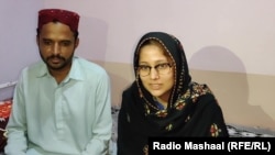 Kumari sits next to her Muslim husband, Shakeel Kuri, following her rapid conversion, which her family believes was coerced.