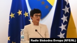 Marta Kos, komesarka za proširenje EU, tokom obraćanja parlamentarcima BiH, 24. septembar 2025. 