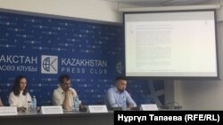 Участники пресс-конференции на тему «16 предложений гражданской инициативы по реформе МВД». Алматы, 29 августа 2018 года.
