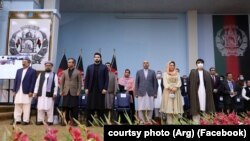 Members of Afghanistan's peace negotiation team on the first day of the Loya Jirga in Afghanistan.