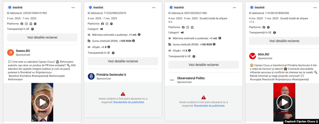 Postare plătite pro și contra lui Ciprian Ciucu.