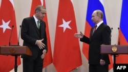 Владимир Путин во время встречи с Реджепом Тайипом Эрдоганом 3 мая в Сочи.